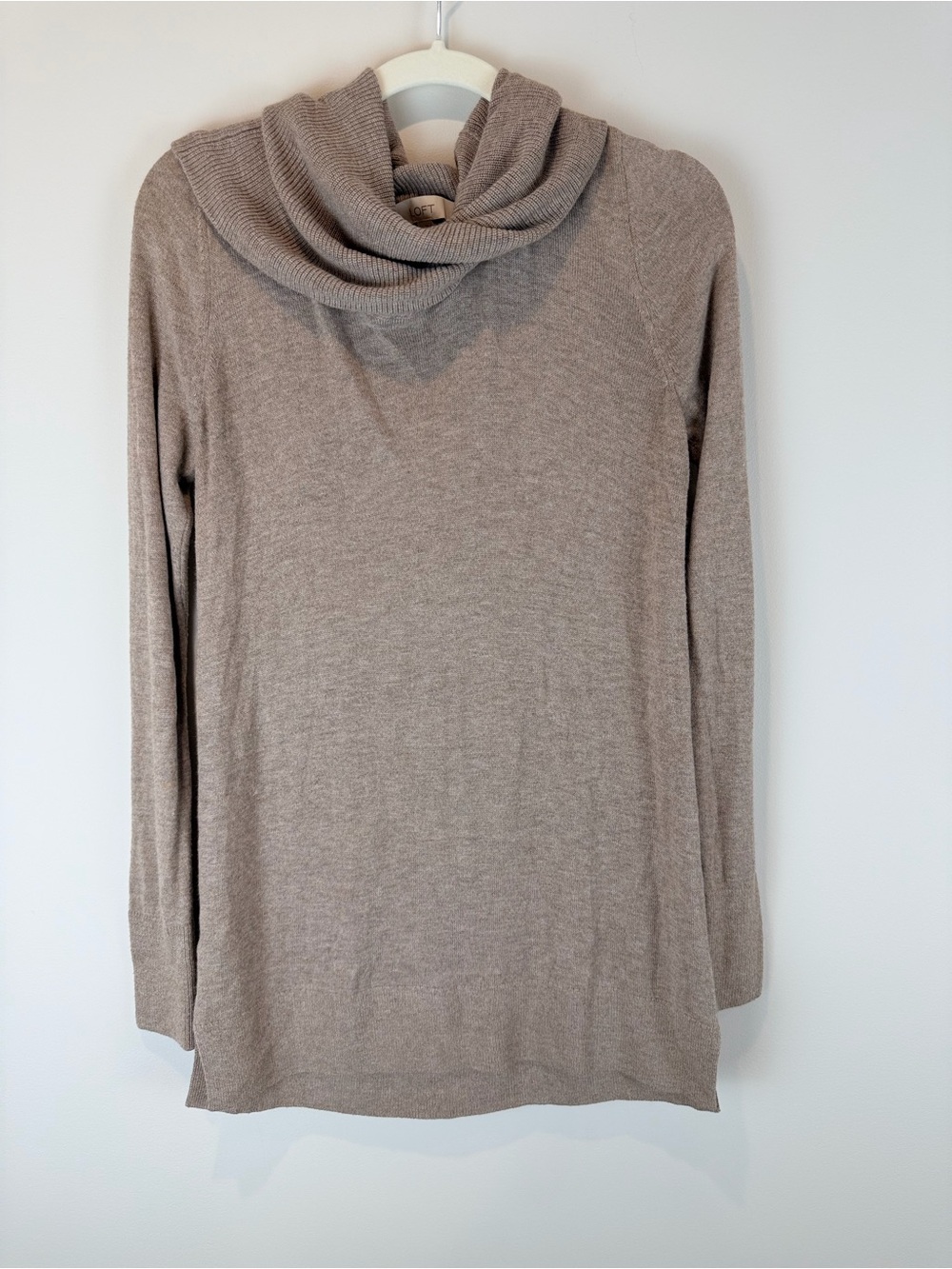 LOFT Taupe Super Soft Cowl Neck Lightweight Tunic Sweater Size Small